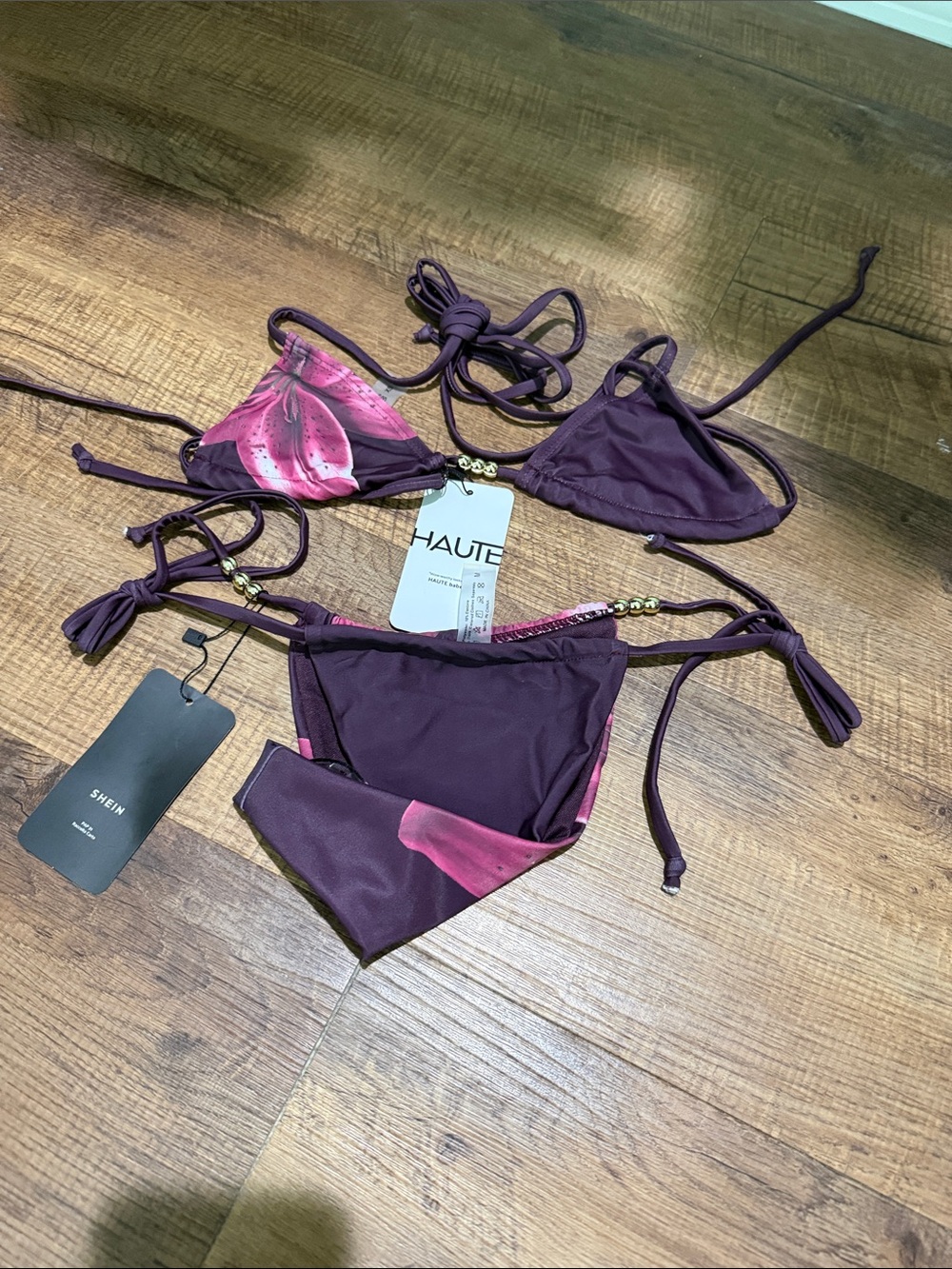 Plum Floral Tie-Side Bikini Set